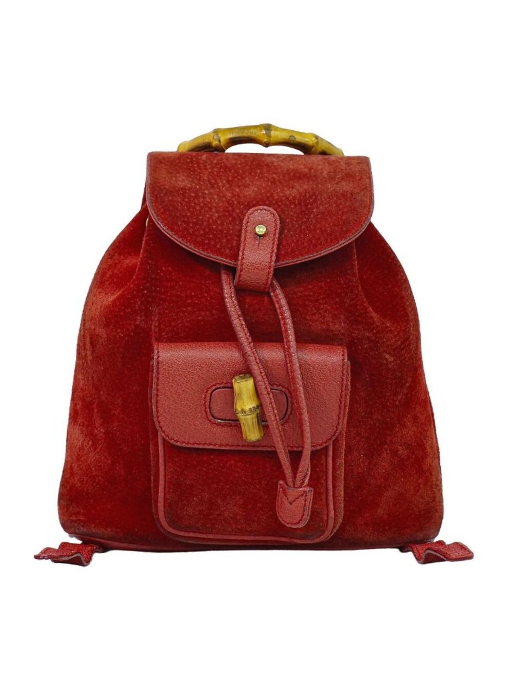 Gucci Bamboo Mini Backpack Suede Leather Red